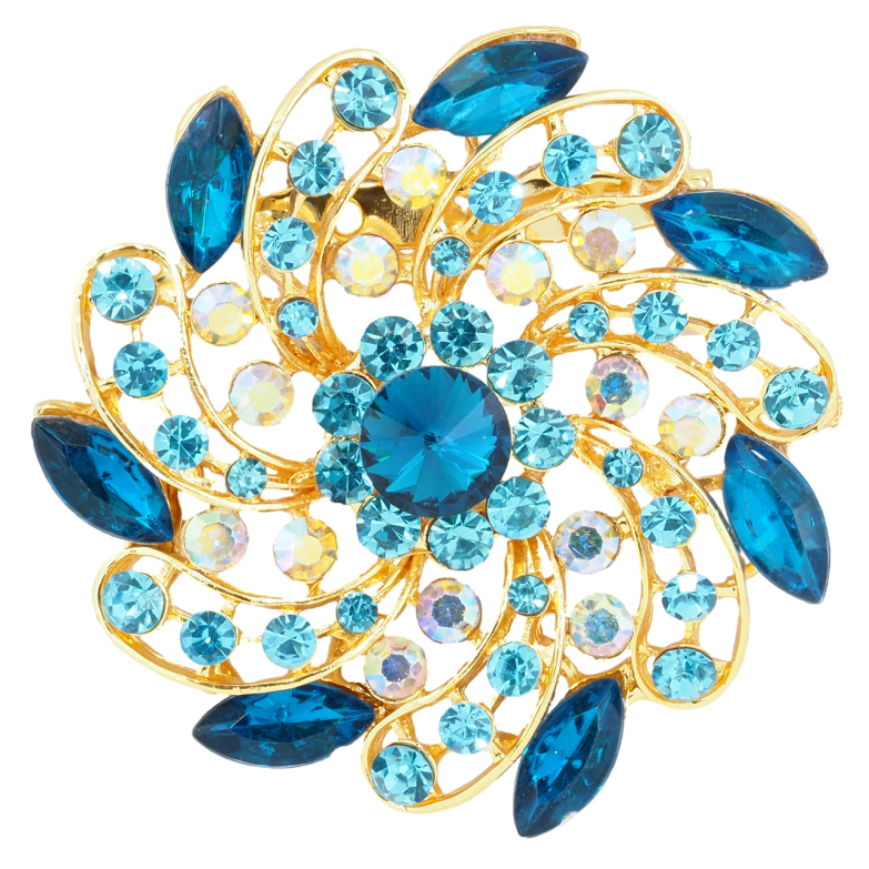 Брошка Квітка з бірюзовими стразами фото №1