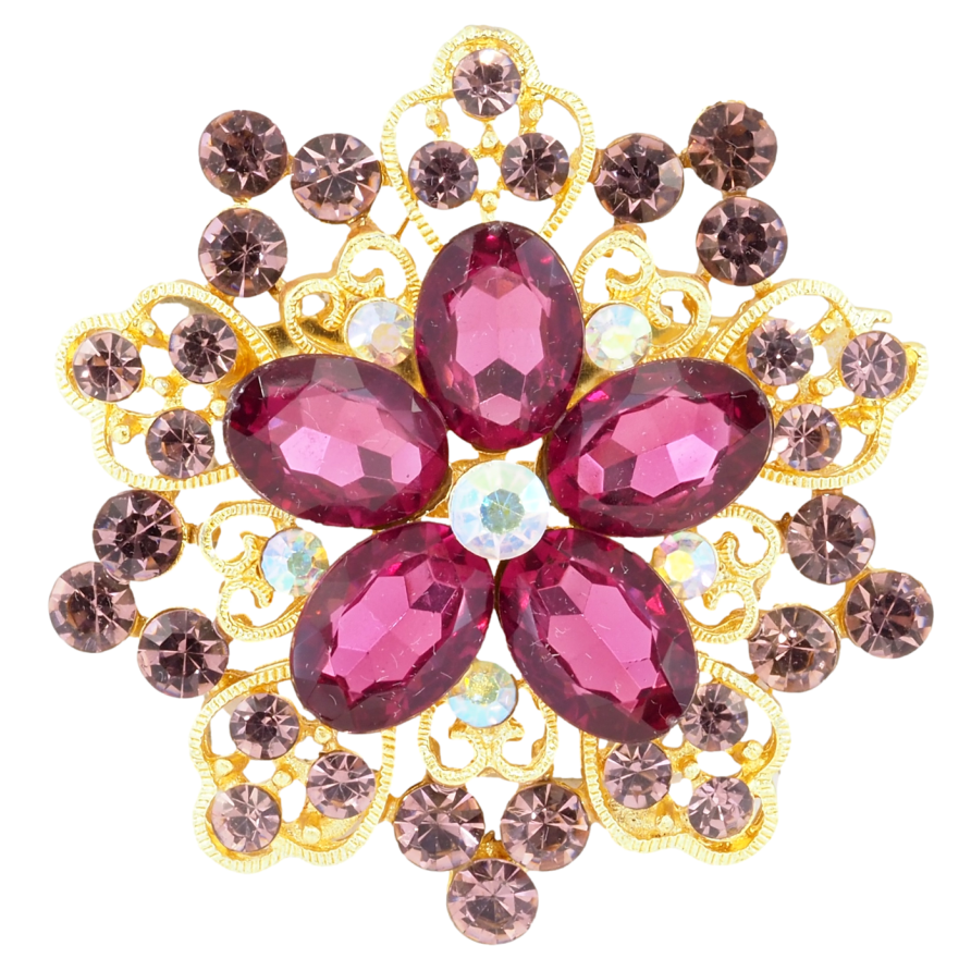 Брошка Квітка з бордовими стразами фото №1 Брошка Квітка з бордовими стразами фото №1