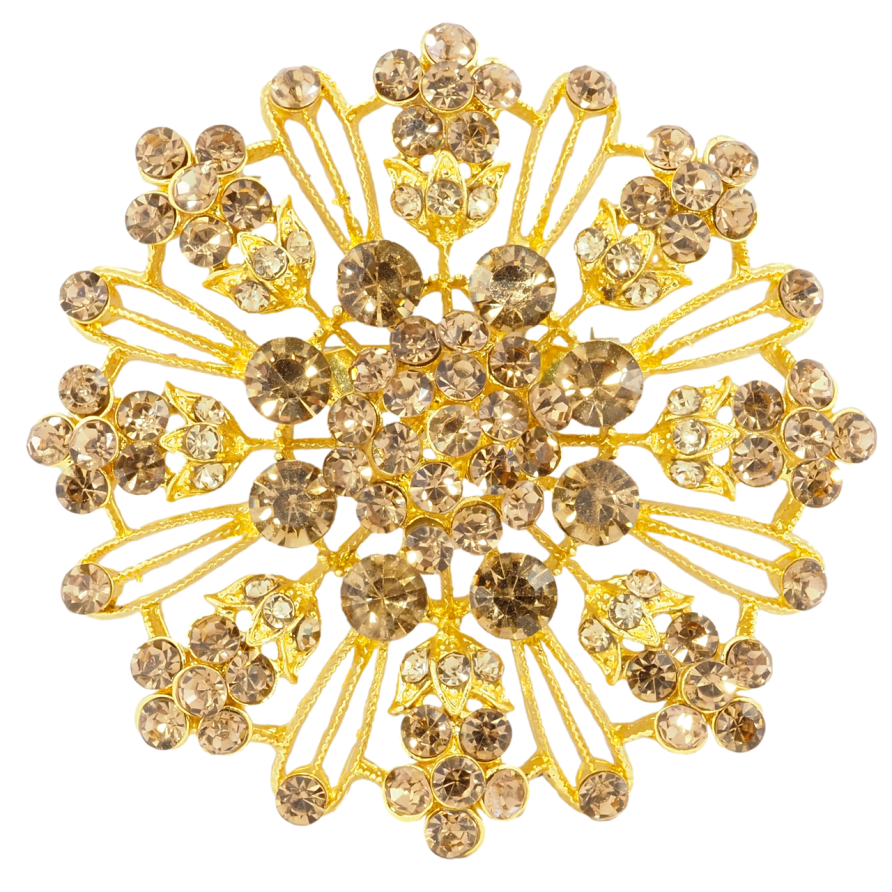 Брошь Цветок с золотистыми стразами фото №1 Брошь Цветок с золотистыми стразами фото №1