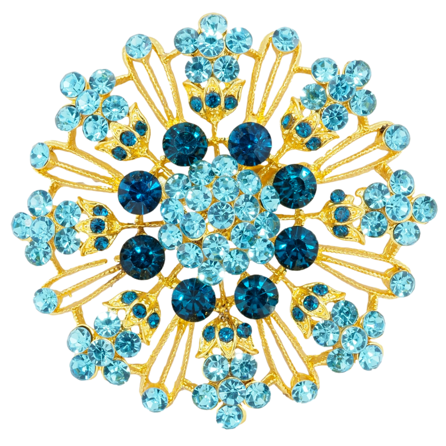 Брошка Квітка з бірюзовими стразами фото №1