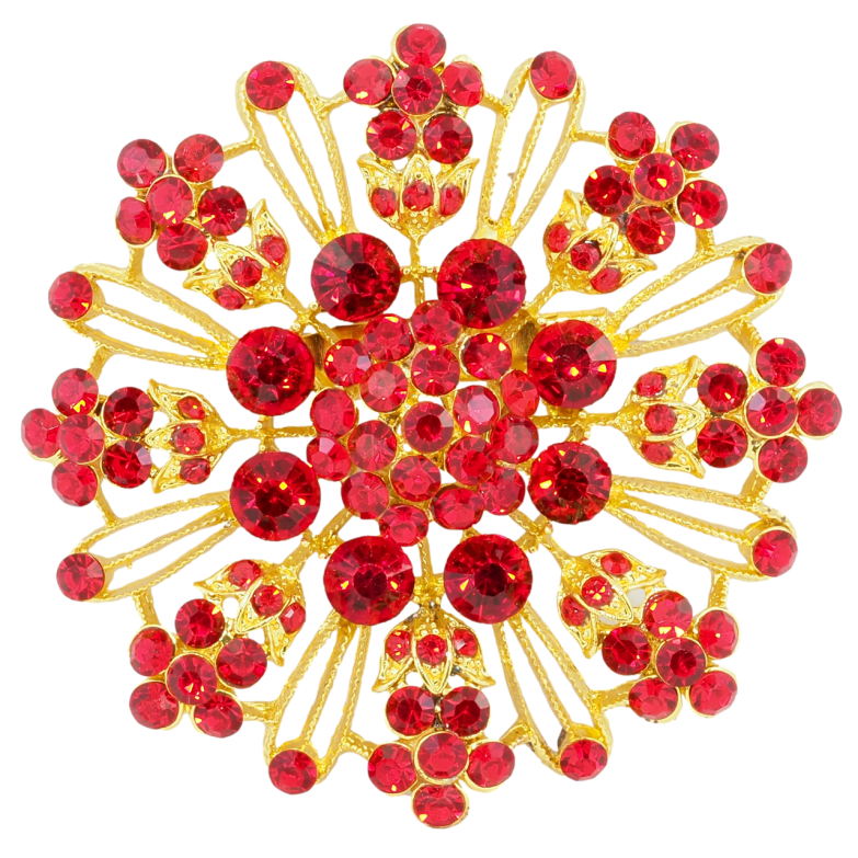Брошь Цветок с красными стразами фото №1 Брошь Цветок с красными стразами фото №1