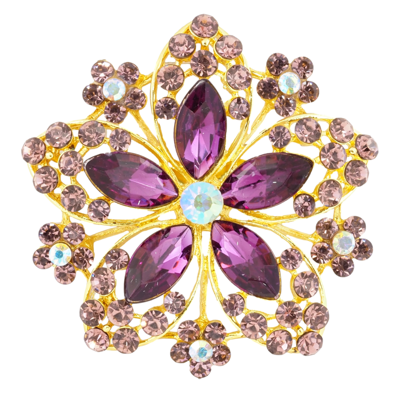 Брошь Цветок с бордовыми стразами фото №1 Брошь Цветок с бордовыми стразами фото №1