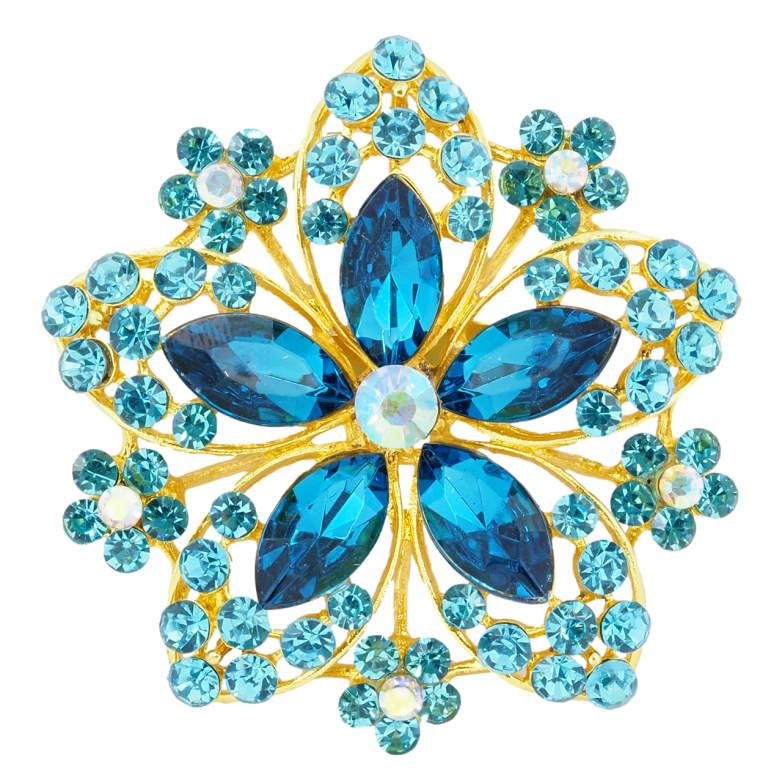 Брошка Квітка з бірюзовими стразами фото №1 Брошка Квітка з бірюзовими стразами фото №1