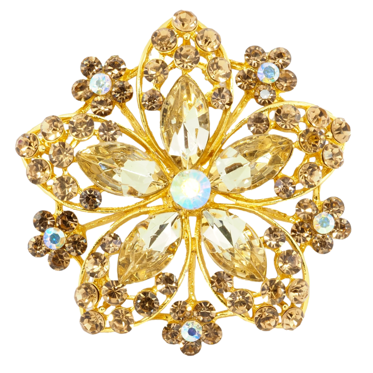 Брошка Квітка з золотистими стразами фото №6 Брошка Квітка з золотистими стразами фото №6
