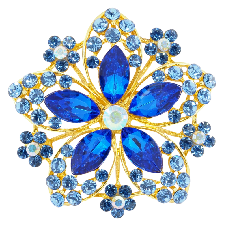Брошь Цветок с синими стразами фото №1 Брошь Цветок с синими стразами фото №1
