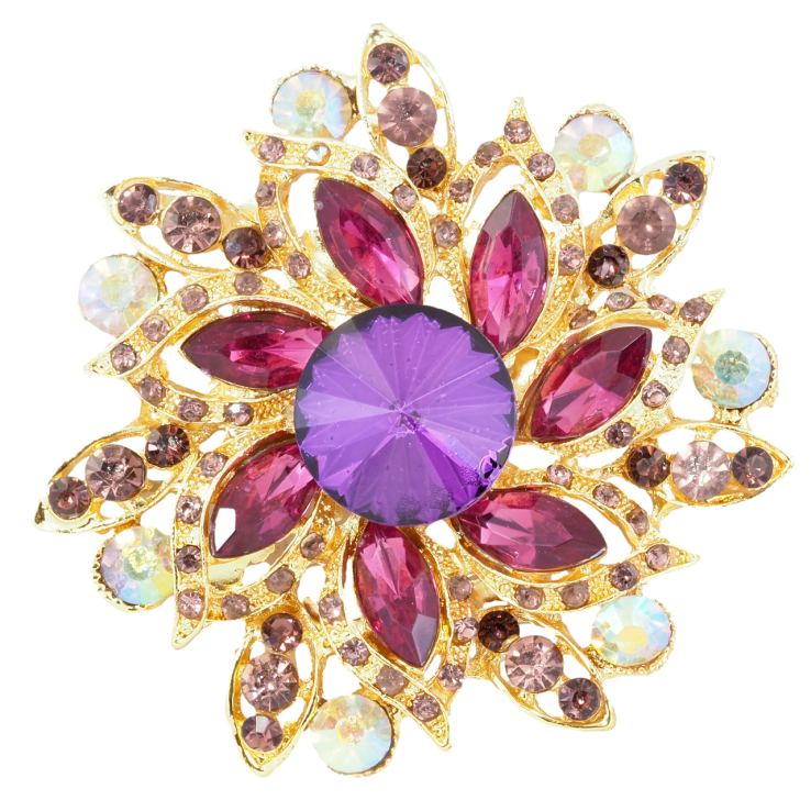 Брошка Квітка з бордово-бузковими стразами фото №23 Брошка Квітка з бордово-бузковими стразами фото №23