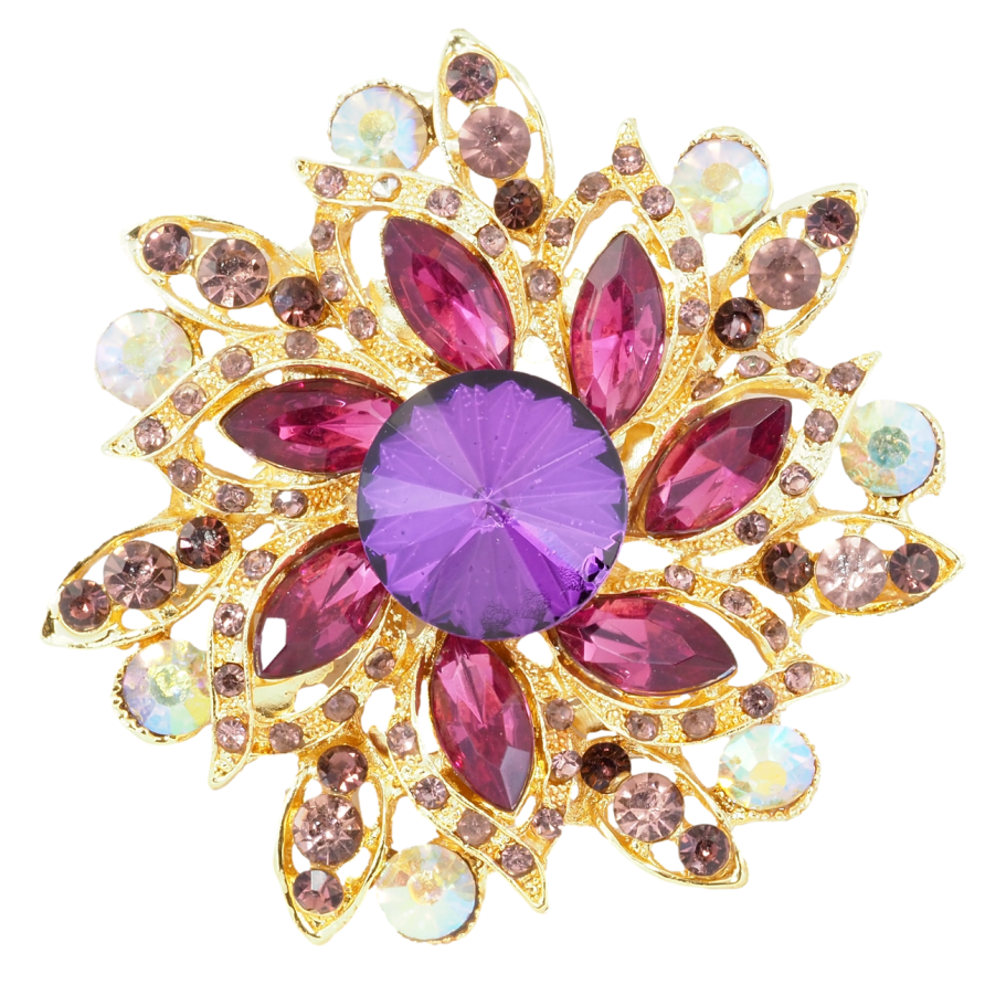 Брошка Квітка з бордово-бузковими стразами фото №1 Брошка Квітка з бордово-бузковими стразами фото №1