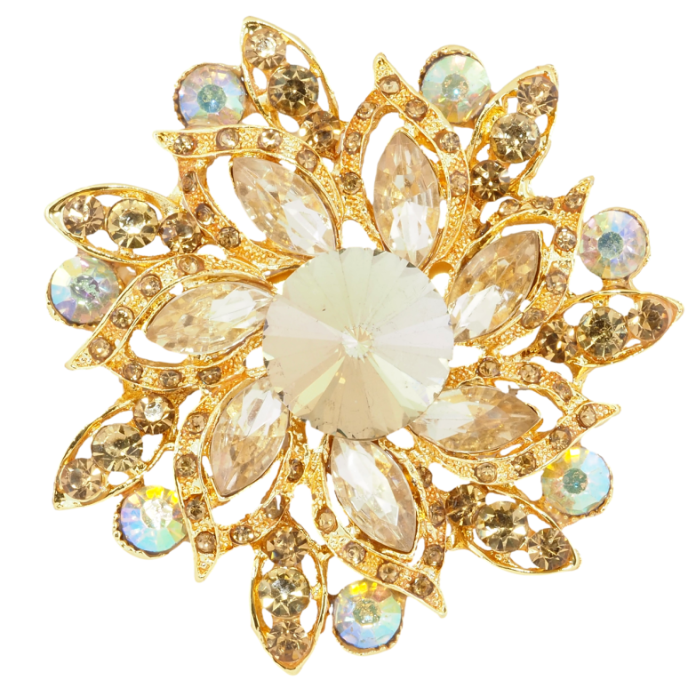 Брошь Цветок с золотистыми стразами фото №1 Брошь Цветок с золотистыми стразами фото №1