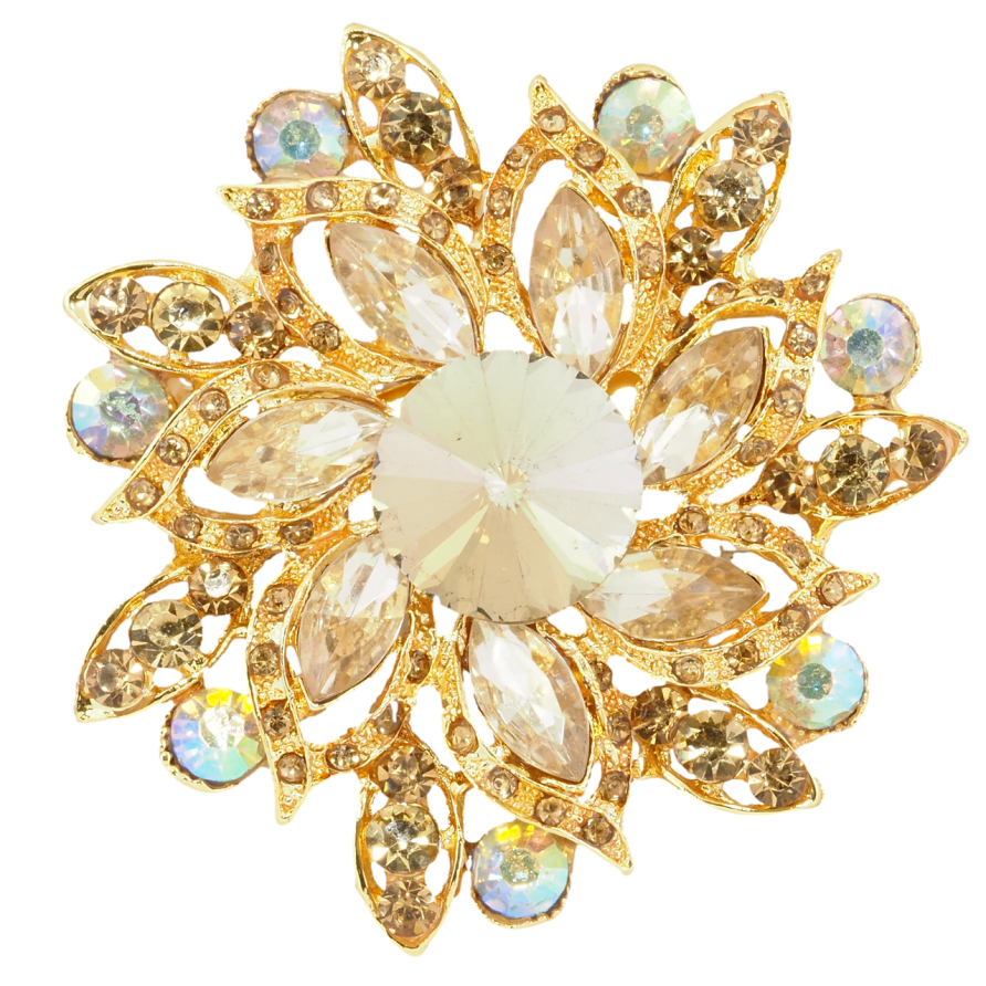 Брошь Цветок с золотистыми стразами фото №1 Брошь Цветок с золотистыми стразами фото №1