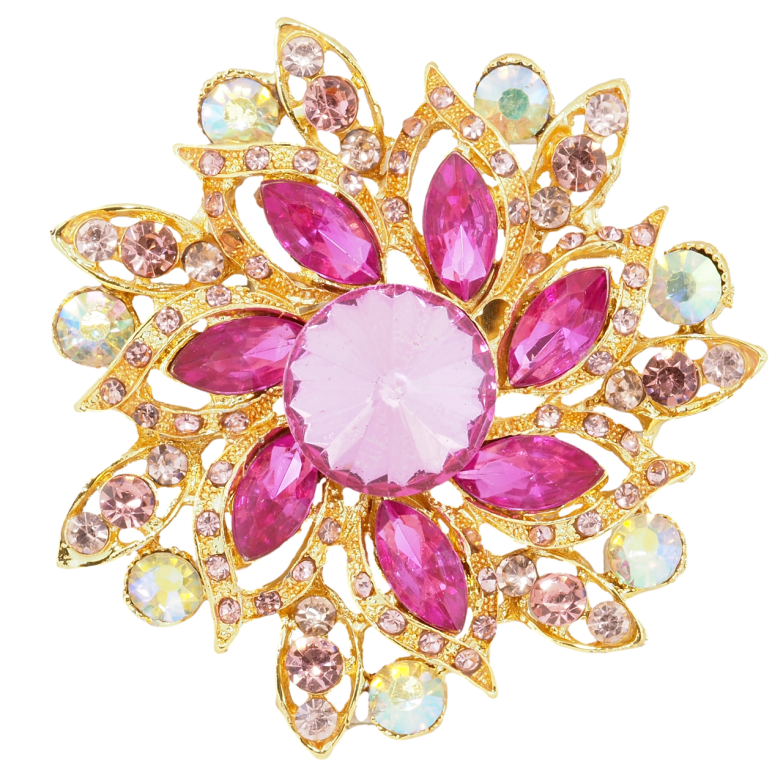 Брошка Квітка з рожевими стразами фото №1 Брошка Квітка з рожевими стразами фото №1