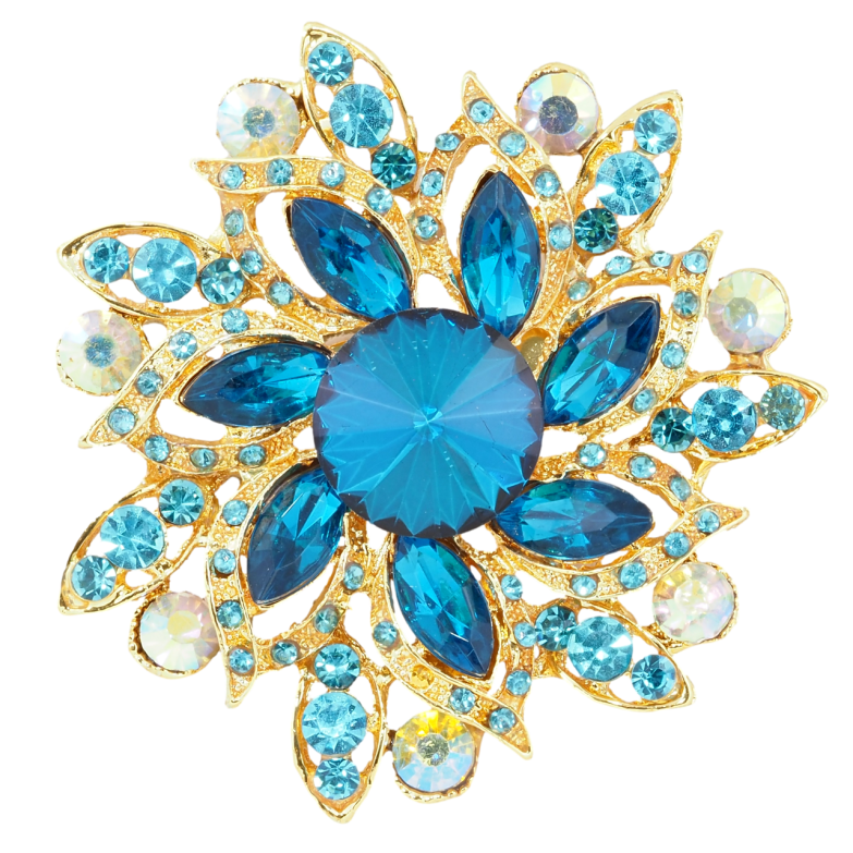 Брошь Цветок с бирюзовыми стразами фото №1