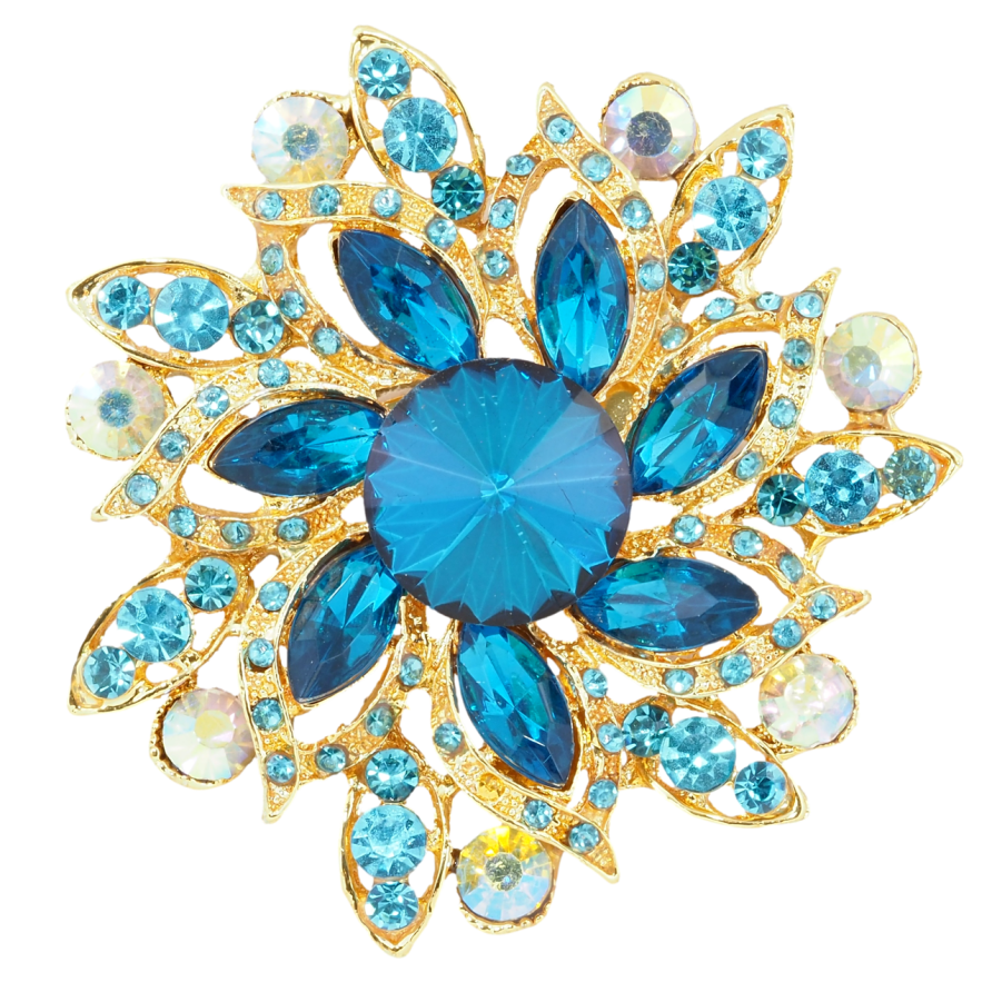 Брошь Цветок с бирюзовыми стразами фото №1 Брошь Цветок с бирюзовыми стразами фото №1