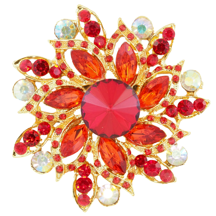 Брошка Квітка з червоними стразами фото №5 Брошка Квітка з червоними стразами фото №5