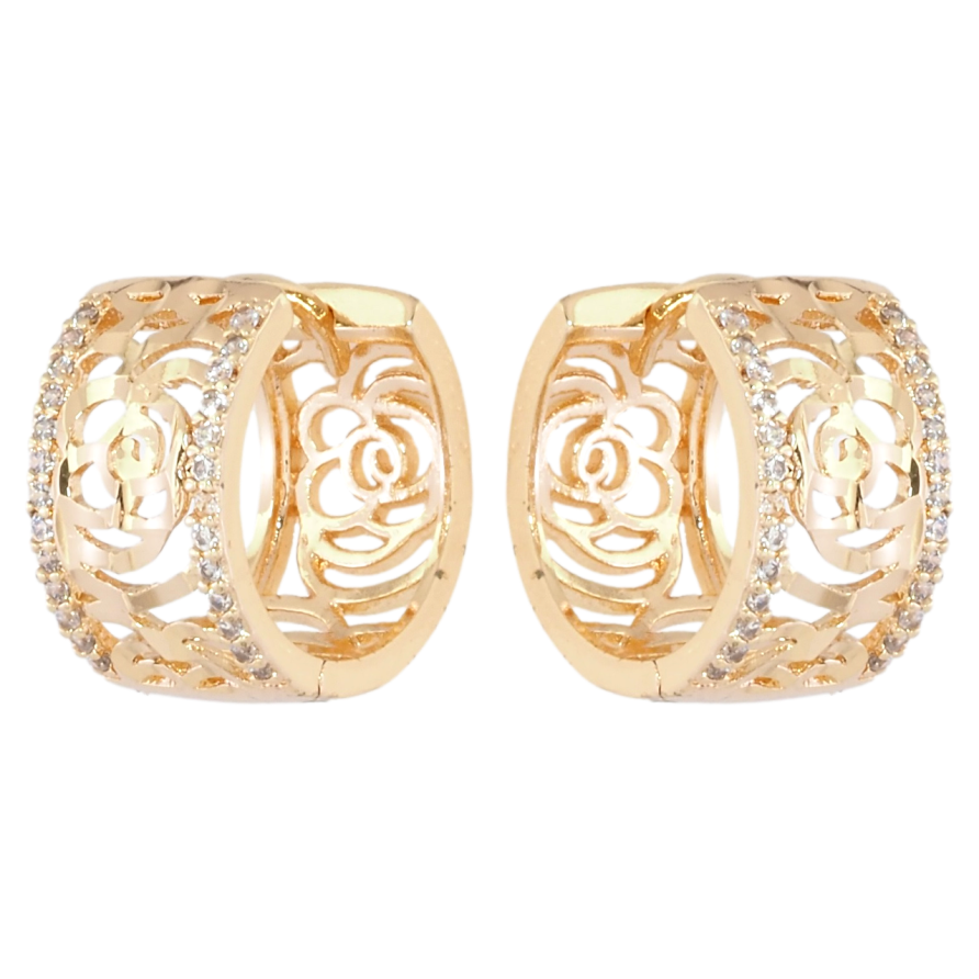 Серьги Xuping M&L Цвет 18K колечки Цветочный узор с дорожками циркония фото №1 Серьги Xuping M&L Цвет 18K колечки Цветочный узор с дорожками циркония фото №1