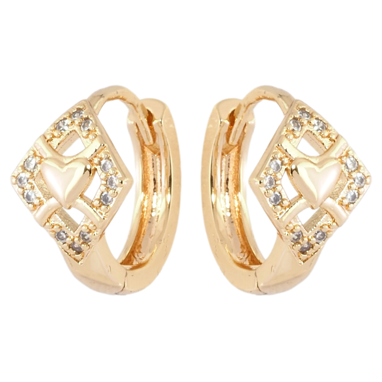 Серьги Xuping M&L Цвет 18K колечки Ромбы с узором сердечки и цирконием фото №1