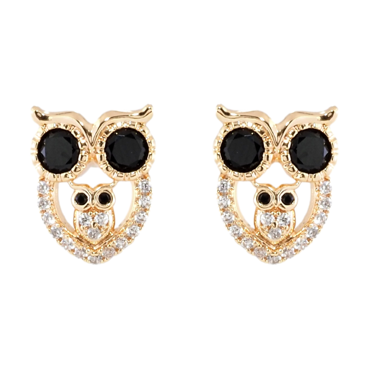 Серьги Xuping M&L Цвет 18K пусеты Совы с черными фианитами и цирконием фото №6