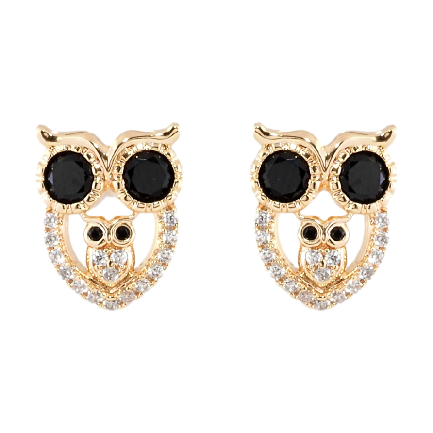 Серьги Xuping M&L Цвет 18K пусеты Совы с черными фианитами и цирконием фото №1