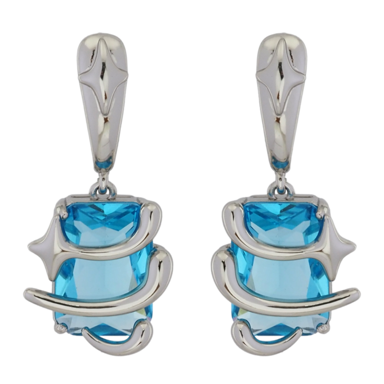 Серьги Xuping Родий пусеты Подвески с голубыми фианитами фото №2