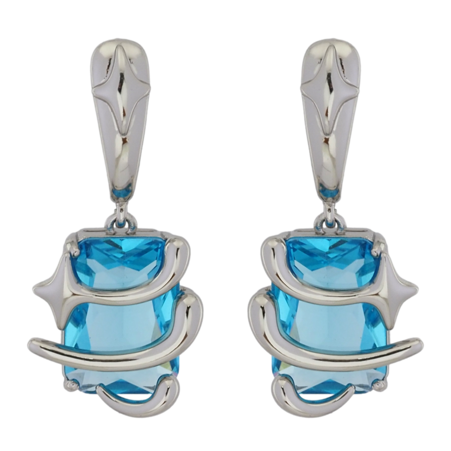 Серьги Xuping Родий пусеты Подвески с голубыми фианитами фото №1 Серьги Xuping Родий пусеты Подвески с голубыми фианитами фото №1
