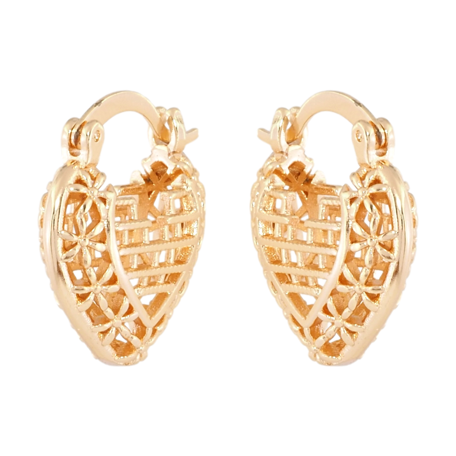 Сережки Xuping M&L Колір 18K замок-шпилька Сердечка з різьбленим візерунком фото №1 Сережки Xuping M&L Колір 18K замок-шпилька Сердечка з різьбленим візерунком фото №1