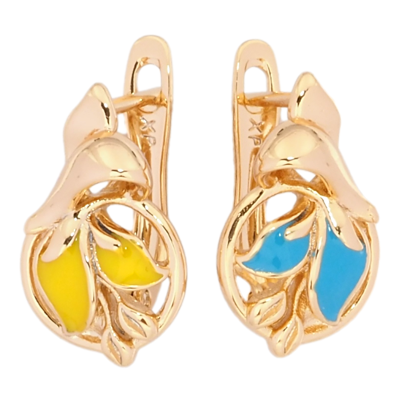 Сережки Xuping колір 18K англійський замок Рослинний візерунок з жовто-блакитною емаллю фото №1