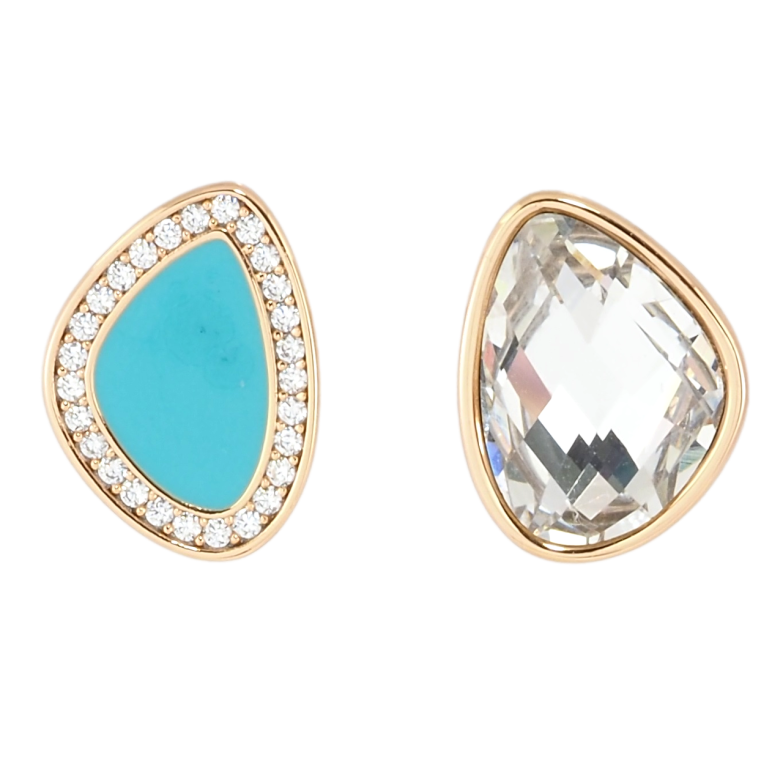 Серьги Xuping Позолота 18K пусеты Ассиметричные кристалл и бирюзовая эмаль фото №1 Серьги Xuping Позолота 18K пусеты Ассиметричные кристалл и бирюзовая эмаль фото №1