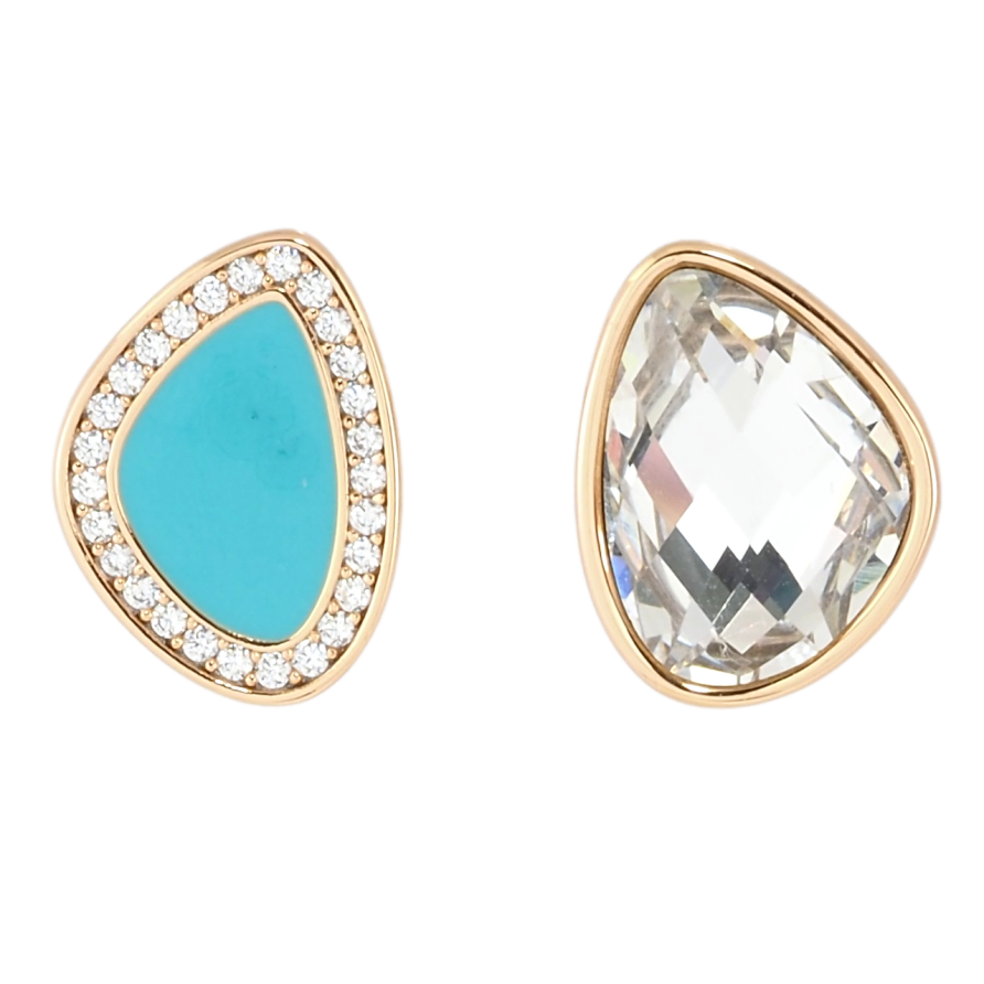 Сережки Xuping Позолота 18K пусети Асиметричні кристал і бірюзова емаль фото №1 Сережки Xuping Позолота 18K пусети Асиметричні кристал і бірюзова емаль фото №1