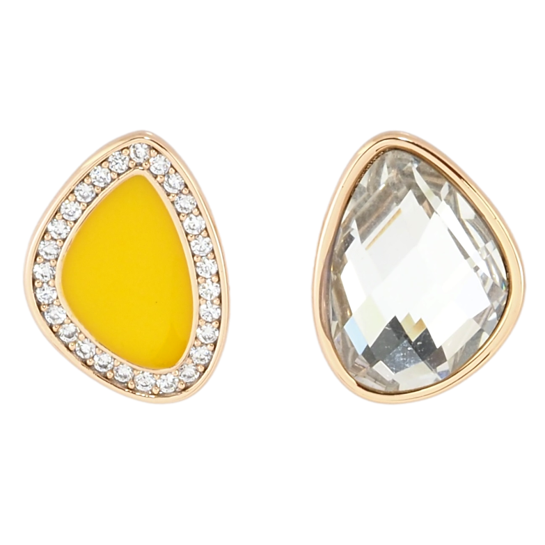 Сережки Xuping колір 18K пусети Асиметричні кристал і жовта емаль фото №1