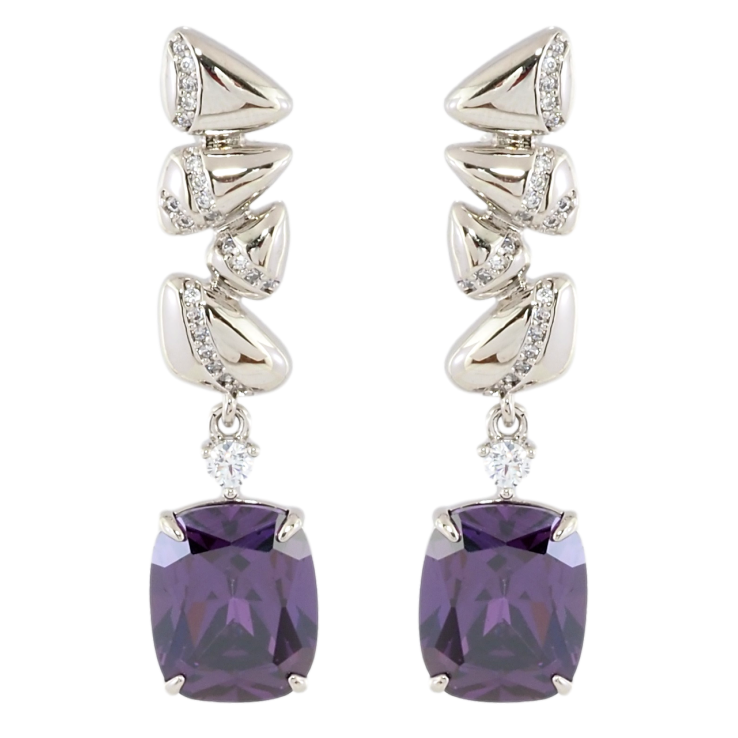 Серьги Xuping Родий пусеты Подвески с сиреневыми фианитами фото №18