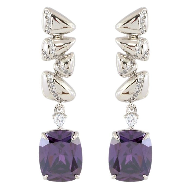 Сережки Xuping Родій пусети Підвіски з бузковими фіанітами фото №1 Сережки Xuping Родій пусети Підвіски з бузковими фіанітами фото №1