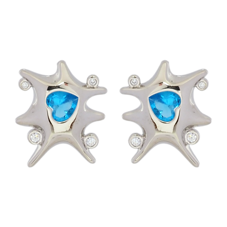 Серьги Xuping Родий пусеты Декоративные с голубыми кристальными сердечками фото №1 Серьги Xuping Родий пусеты Декоративные с голубыми кристальными сердечками фото №1