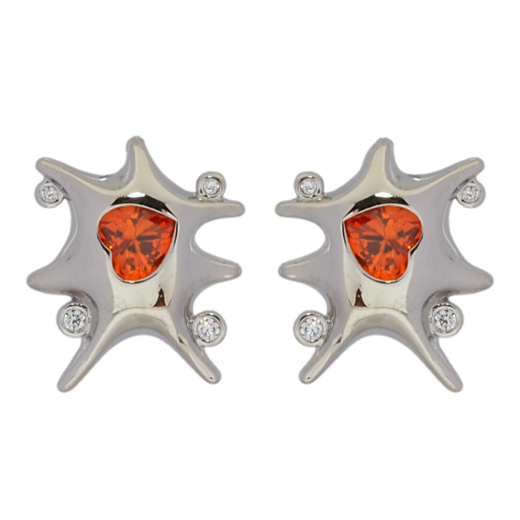 Серьги Xuping Родий пусеты Декоративные с красными кристальными сердечками фото №8