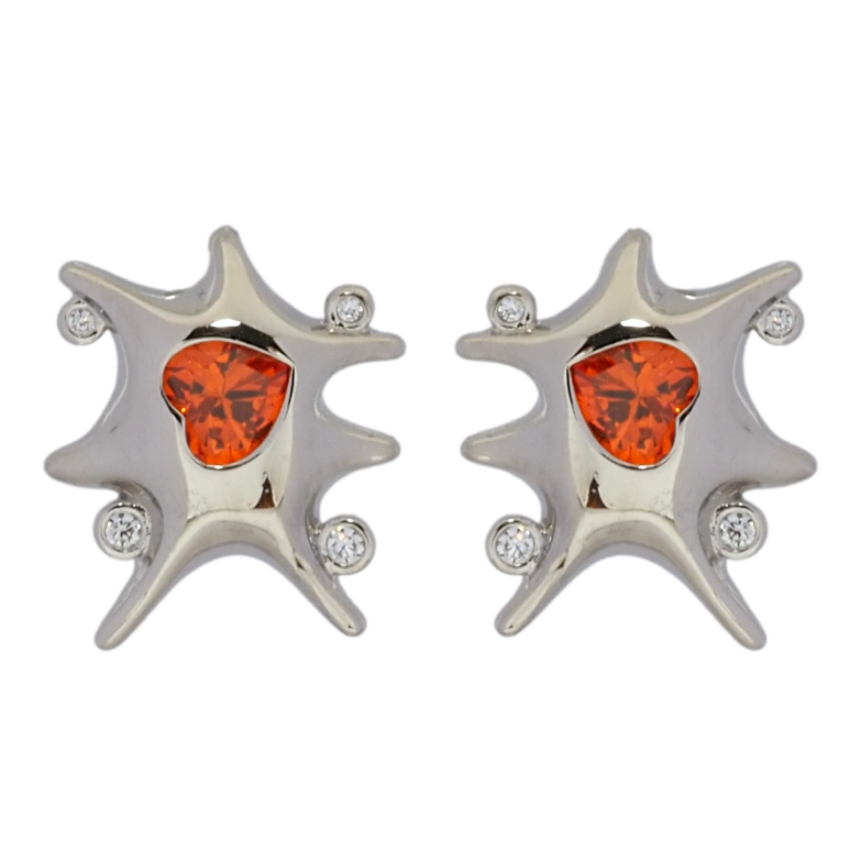 Серьги Xuping Родий пусеты Декоративные с красными кристальными сердечками фото №1 Серьги Xuping Родий пусеты Декоративные с красными кристальными сердечками фото №1