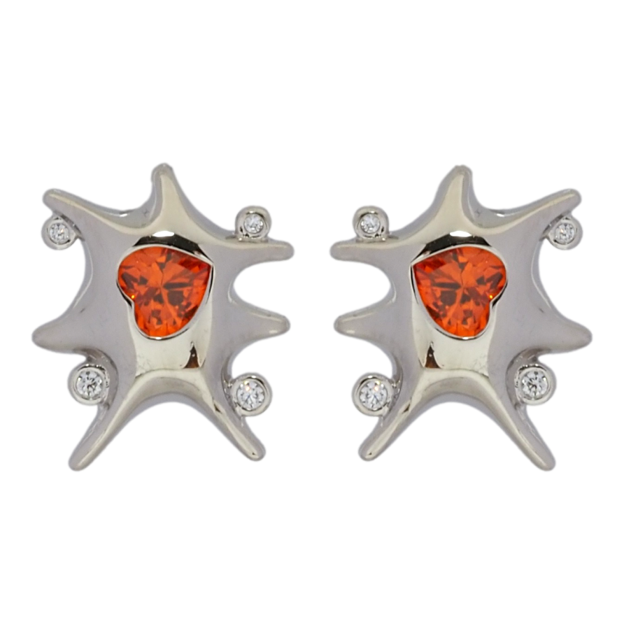 Серьги Xuping Родий пусеты Декоративные с красными кристальными сердечками фото №1