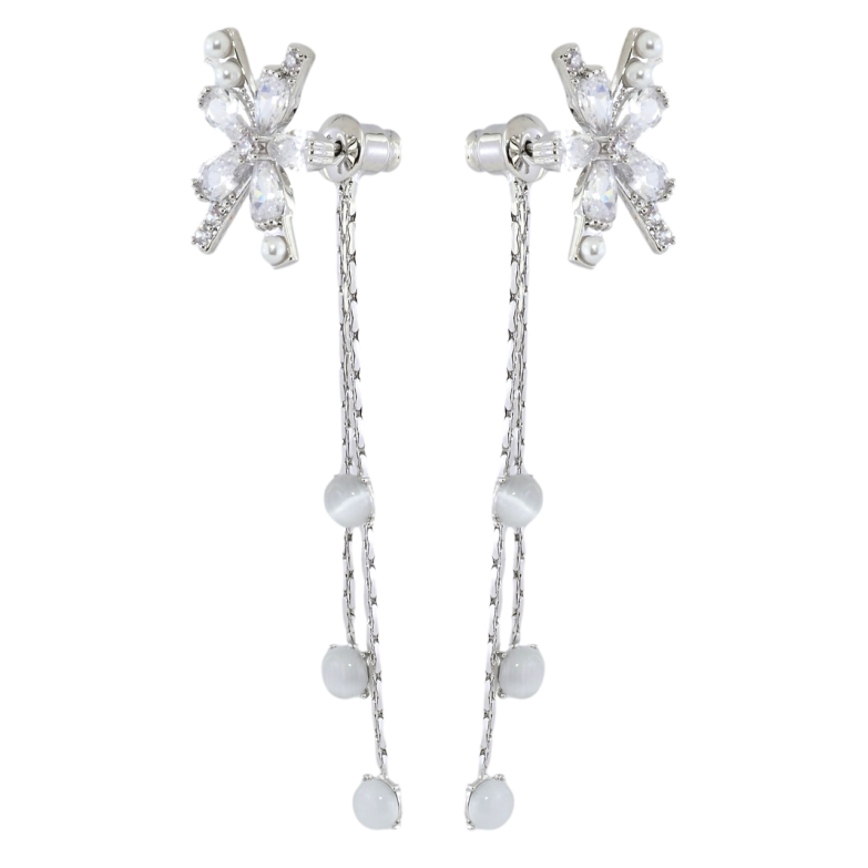 Серьги Xuping Родий пусеты-джекеты Кристальные цветочки с подвесками фото №1 Серьги Xuping Родий пусеты-джекеты Кристальные цветочки с подвесками фото №1