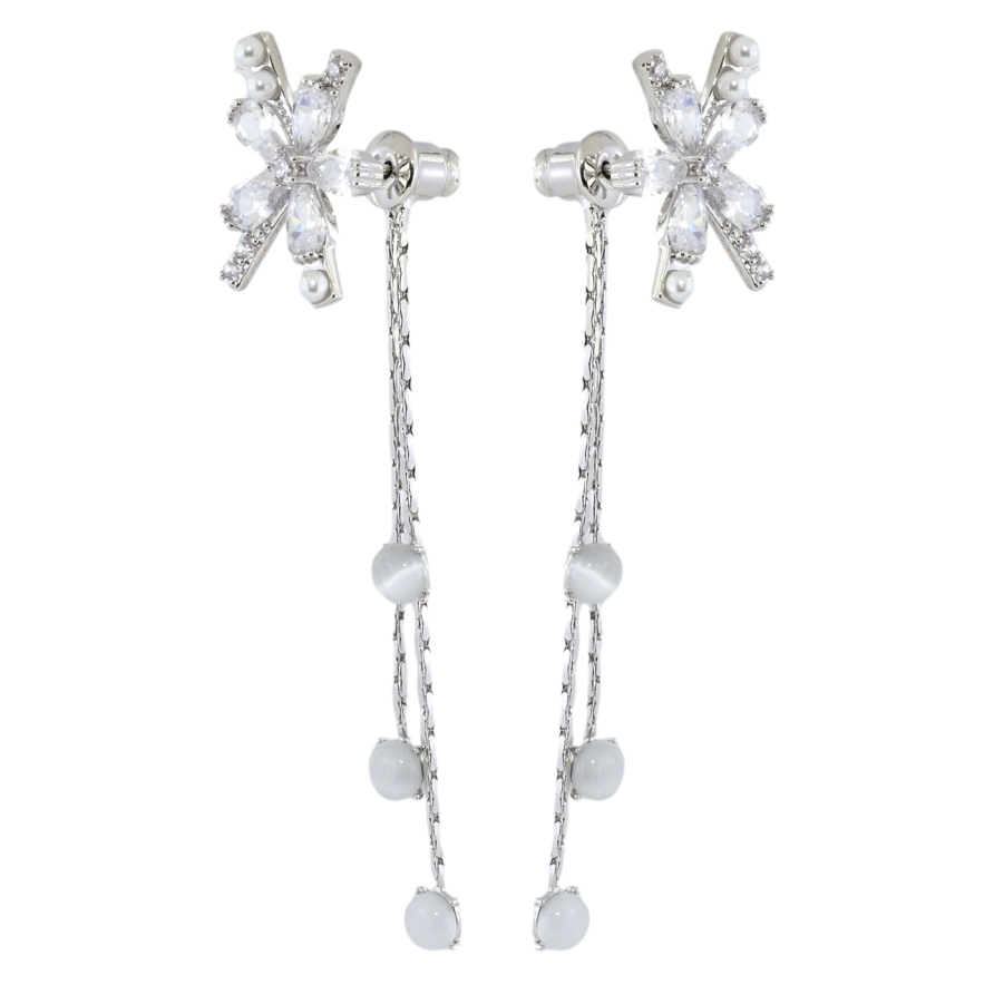 Серьги Xuping Родий пусеты-джекеты Кристальные цветочки с подвесками фото №1 Серьги Xuping Родий пусеты-джекеты Кристальные цветочки с подвесками фото №1