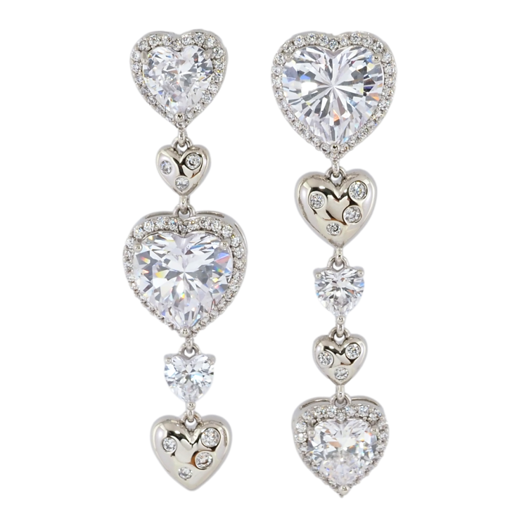 Серьги Xuping Родий пусеты Ассиметричные кристальные сердечки фото №14