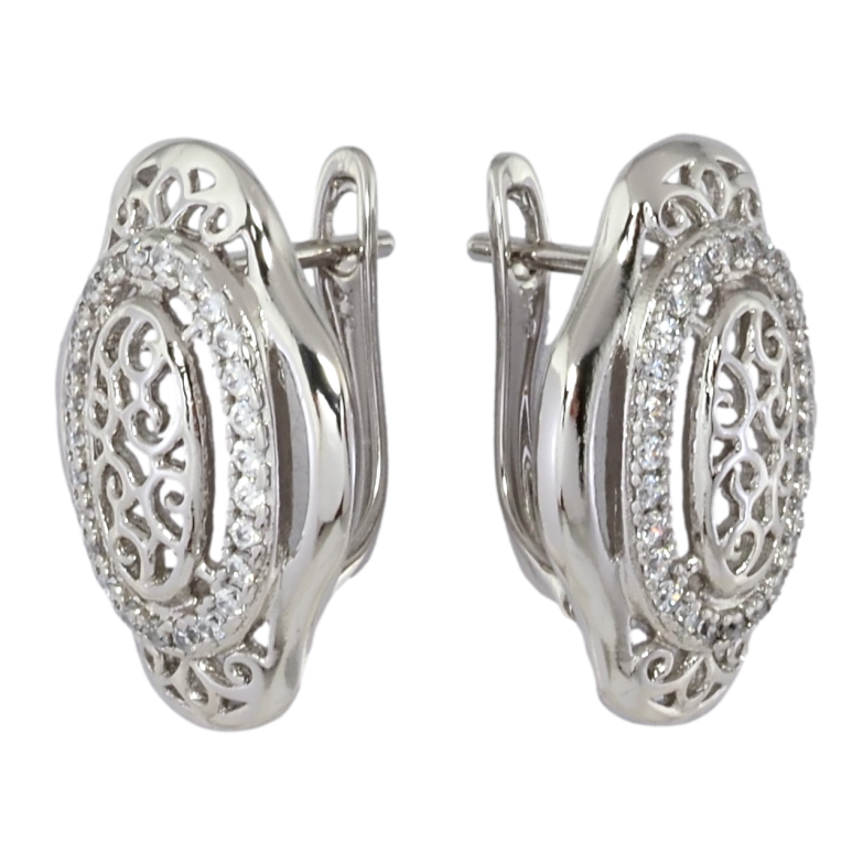 Серьги Xuping Родий английский замок Резной узор с цирконием фото №1 Серьги Xuping Родий английский замок Резной узор с цирконием фото №1