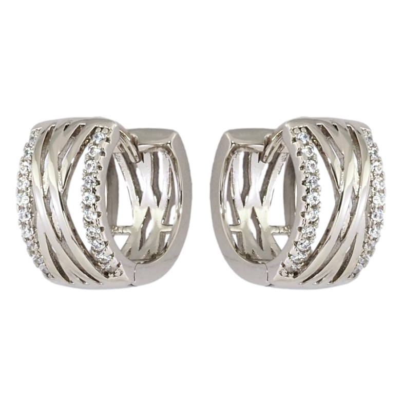 Серьги Xuping Родий колечки Узор с дорожками циркония фото №1 Серьги Xuping Родий колечки Узор с дорожками циркония фото №1