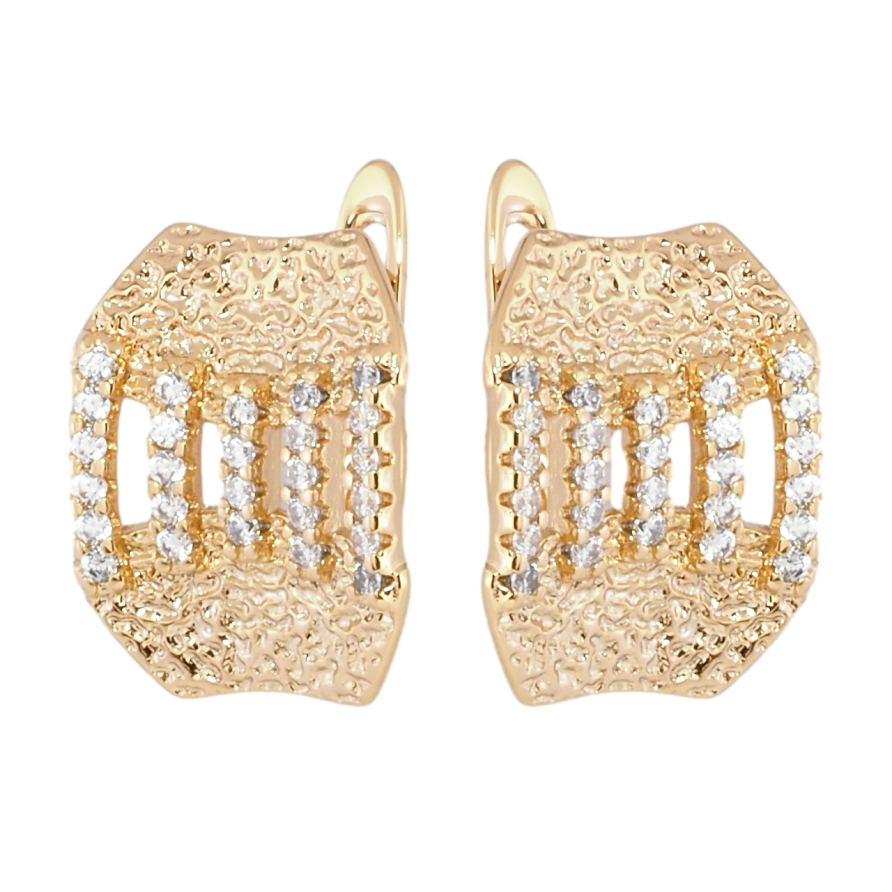 Сережки Xuping Позолота 18K англійський замок Декоративний візерунок з доріжками цирконію фото №1 Сережки Xuping Позолота 18K англійський замок Декоративний візерунок з доріжками цирконію фото №1