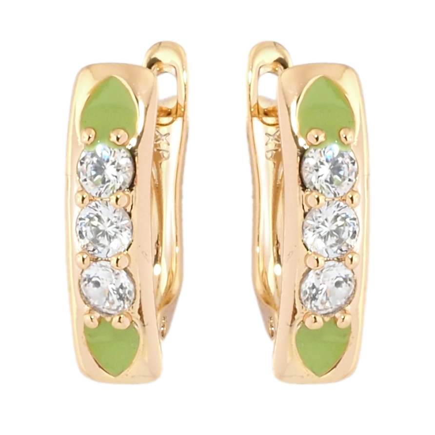 Сережки Xuping Позолота 18K англійський замок Фіаніти із зеленими сердечками емаллю фото №1