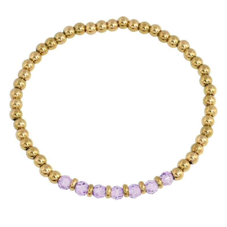 Браслет Xuping ТТМ Stainless Steel колір 14K Золотисто-бузкові намистини на резинці 17-22см х 4мм фото №1