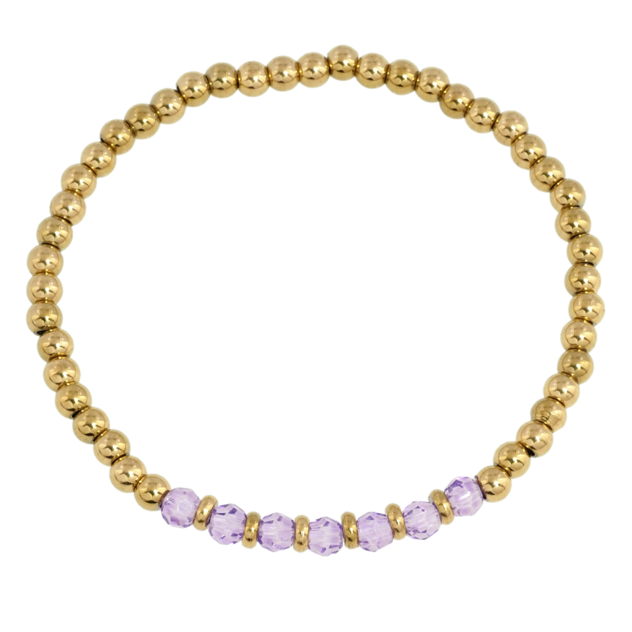 Браслет Xuping ТТМ Stainless Steel цвет 14K Золотисто-сиреневые бусины на резинке 17-22см х 4мм фото №1