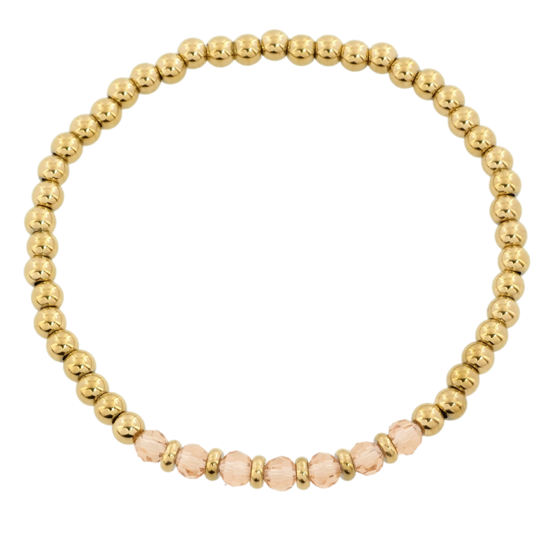Браслет Xuping ТТМ Stainless Steel колір 14K Золотисто-персикові намистини на резинці 17-22см х 4мм фото №1