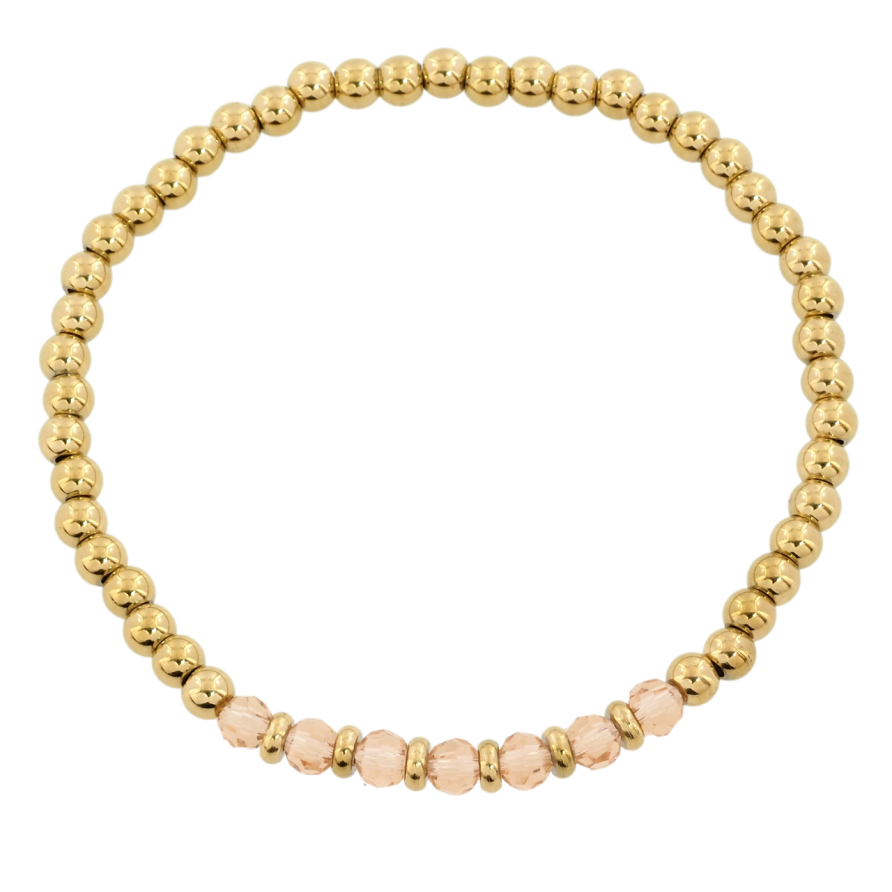 Браслет Xuping ТТМ Stainless Steel цвет 14K Золотисто-персиковые бусины на резинке 17-22см х 4мм фото №1