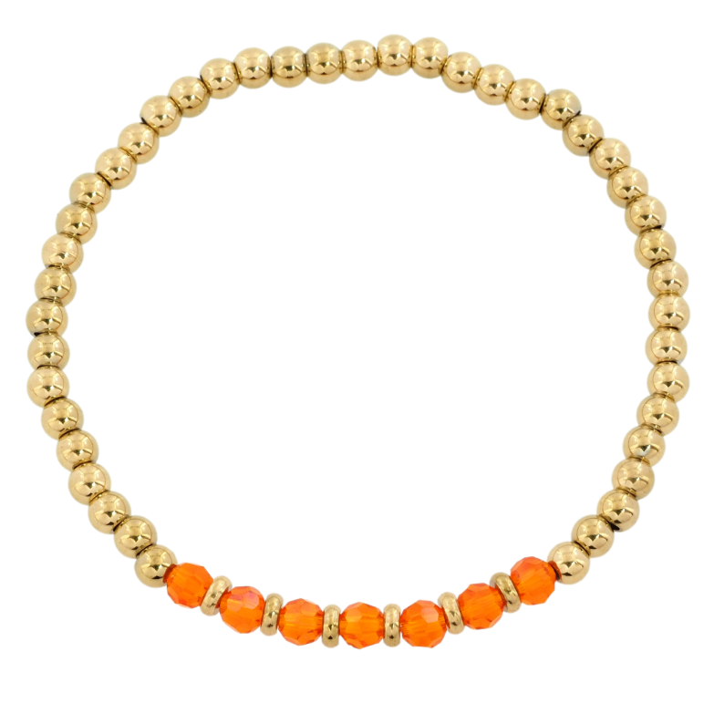 Браслет Xuping ТТМ Stainless Steel цвет 14K Золотисто-оранжевые бусины на резинке 17-22см х 4мм фото №1