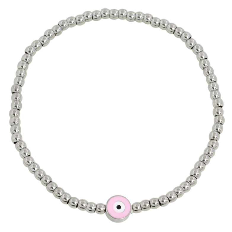 Браслет Xuping ТТМ Stainless Steel цвет Родий Серебристые бусины с оберегом, ø 7мм на резинке 17-20см х 3мм фото №1
