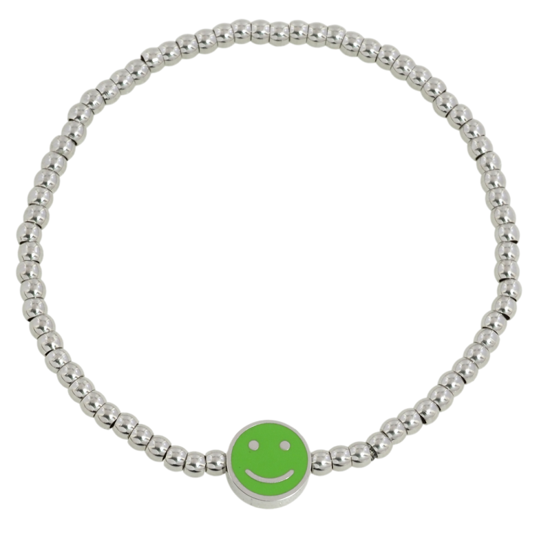 Браслет Xuping ТТМ Stainless Steel колір Родій Сріблясті намистини зі смайликом ø 10мм на резинці 17-20см х 3мм фото №1