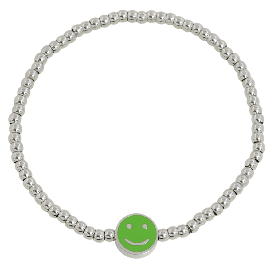 Браслет Xuping ТТМ Stainless Steel колір Родій Сріблясті намистини зі смайликом ø 10мм на резинці 17-20см х 3мм фото №1