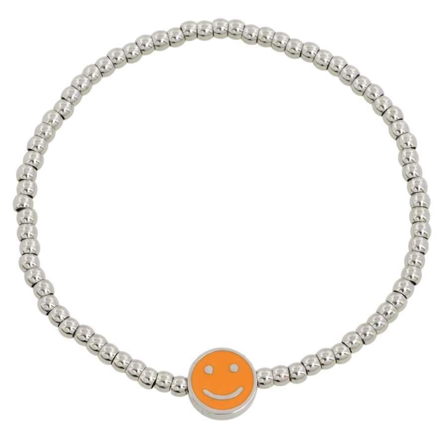 Браслет Xuping ТТМ Stainless Steel колір Родій Сріблясті намистини зі смайликом ø 10мм на резинці 17-20см х 3мм фото №1